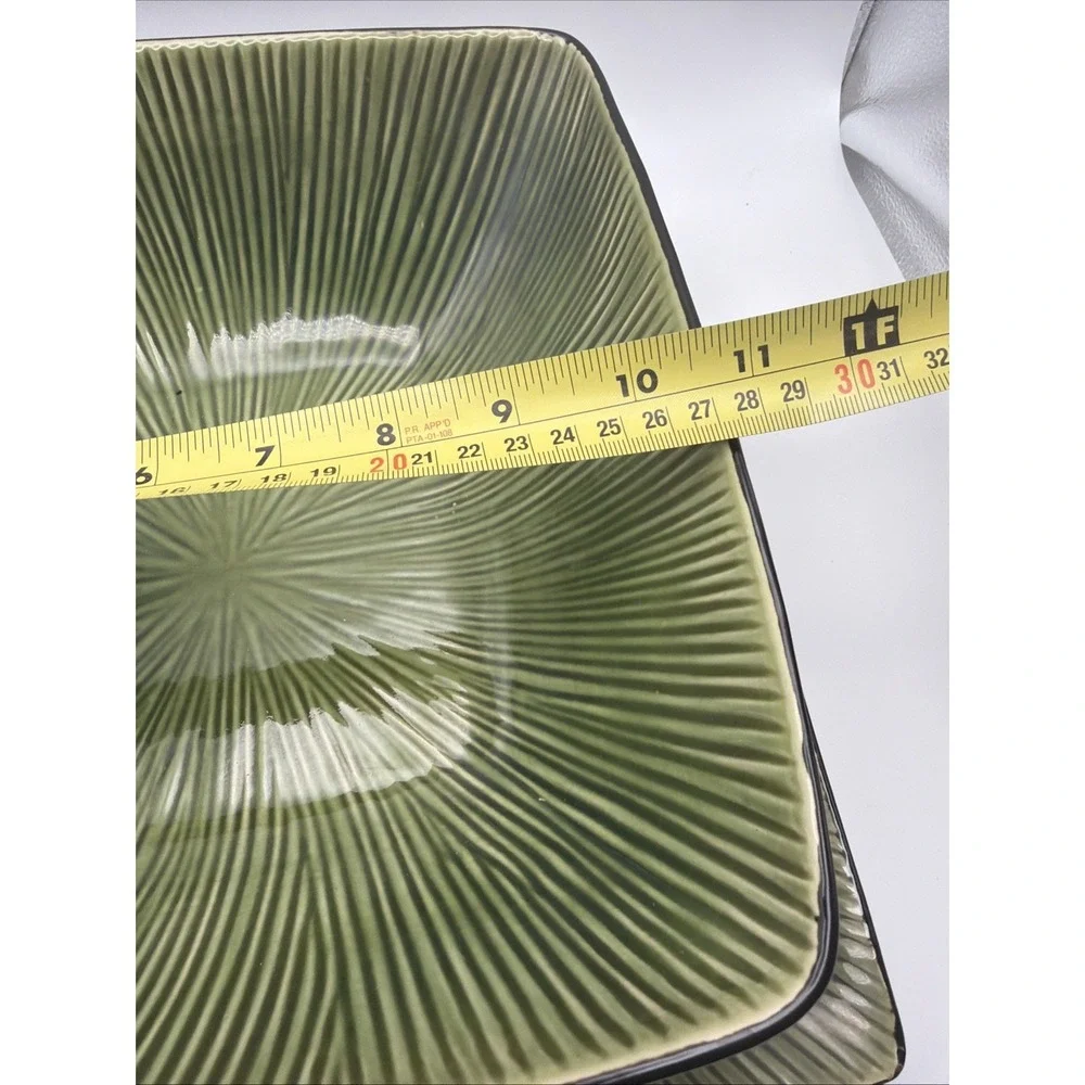 Joseph Abboud Ventana Green 2 Pc Square Serving Bowl & Platter Set Ribbed